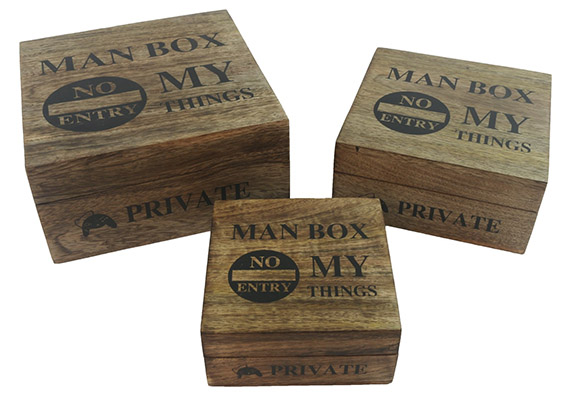 Set Of 3 Mango Wood Man Cave Boxes